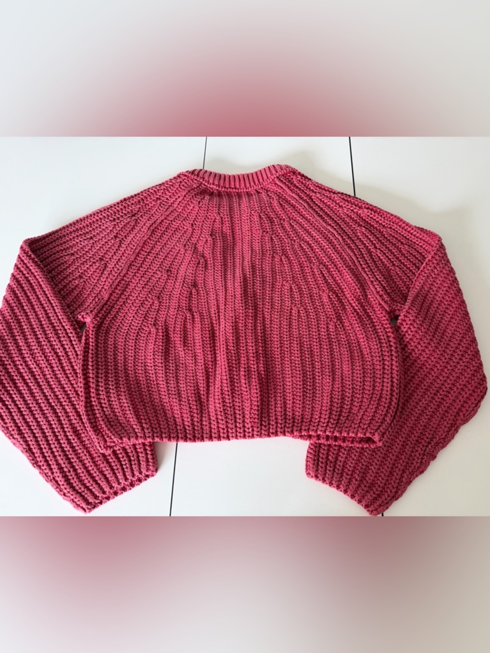 Free People Cropped Chunky Knit Cardigan Sweater - Faded Red M - Picture 3 of 3